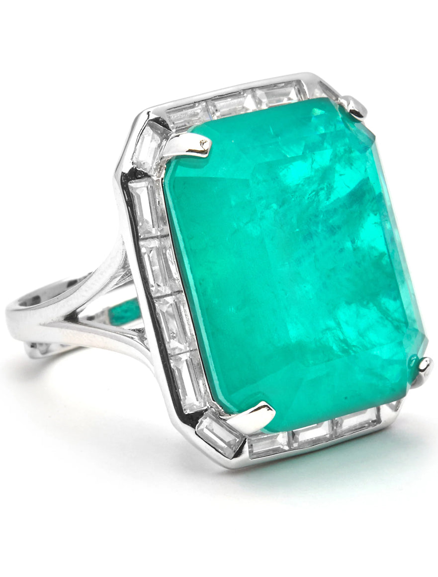 ANILLO DE PLATA DE LEY 925 Y CUARZO HIDROTERMAL VERDE ACABADO EN RODIO