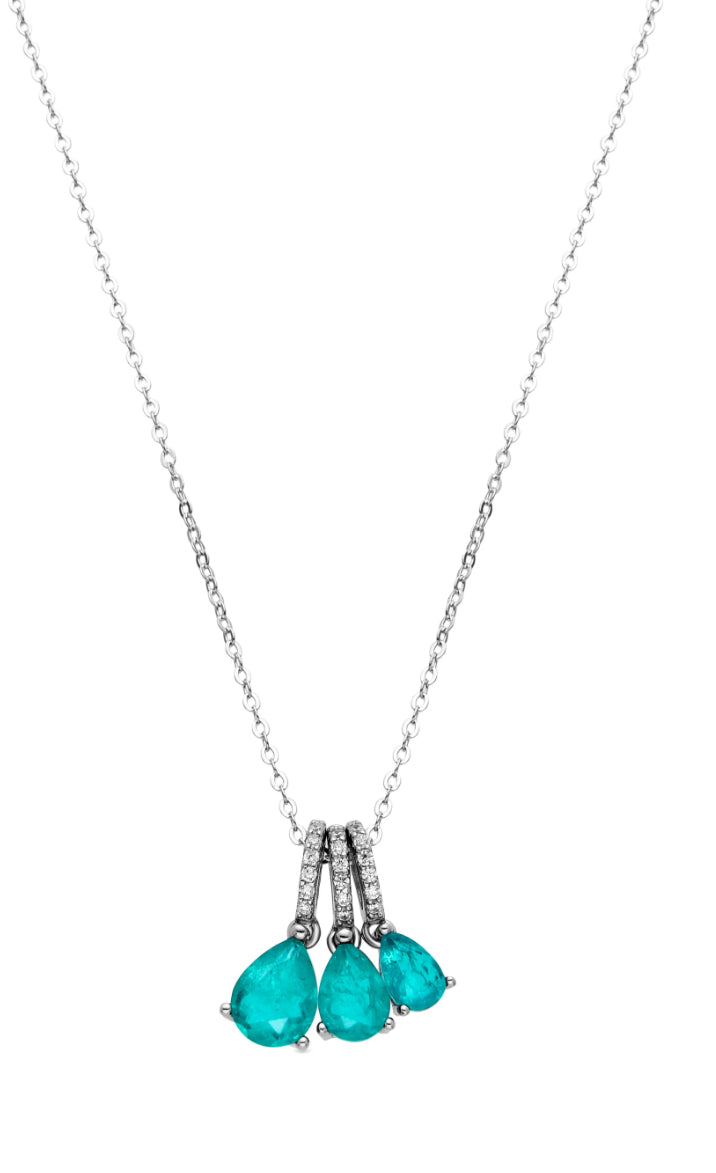 COLLAR DE PLATA DE LEY 925 Y CUARZO HIDROTERMAL VERDE CLARO ACABADO EN RODIO