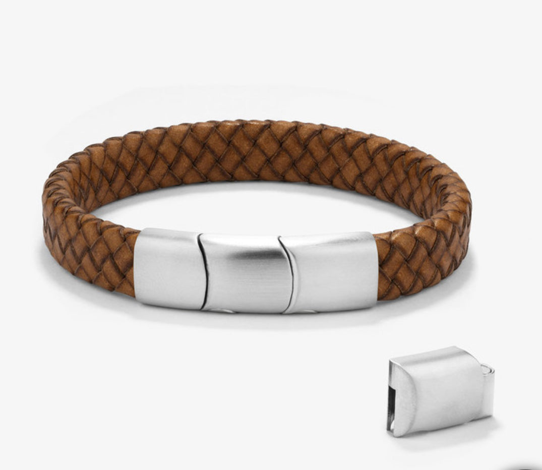 Pulsera Hombre Trama Camel/Plata