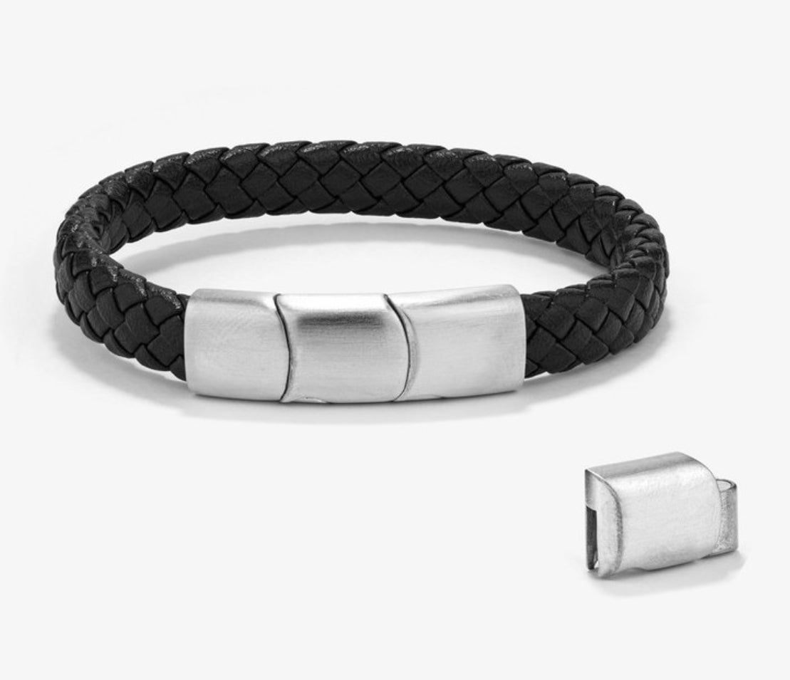 Pulsera Hombre Trama Negro/Plata