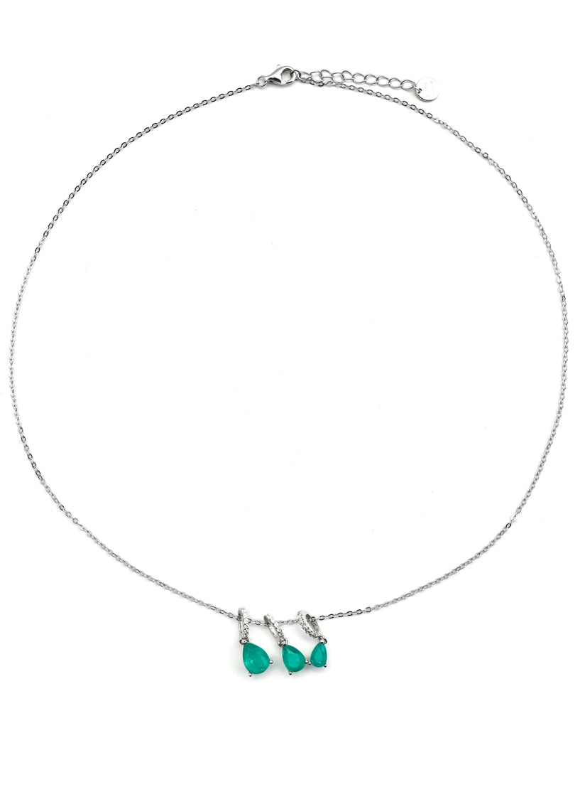 COLLAR DE PLATA DE LEY 925 Y CUARZO HIDROTERMAL VERDE CLARO ACABADO EN RODIO
