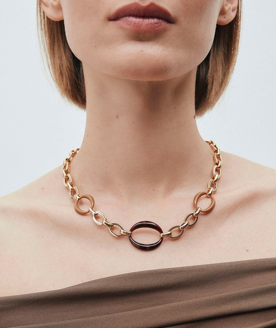 COLLAR ESLABONES CARAMEL CON ACETATO Y RESINA MARRÓN VIDAL & VIDAL