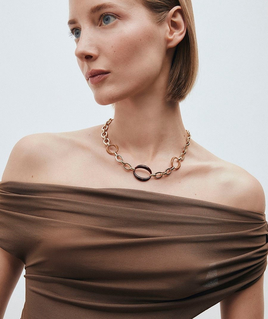COLLAR ESLABONES CARAMEL CON ACETATO Y RESINA MARRÓN VIDAL & VIDAL