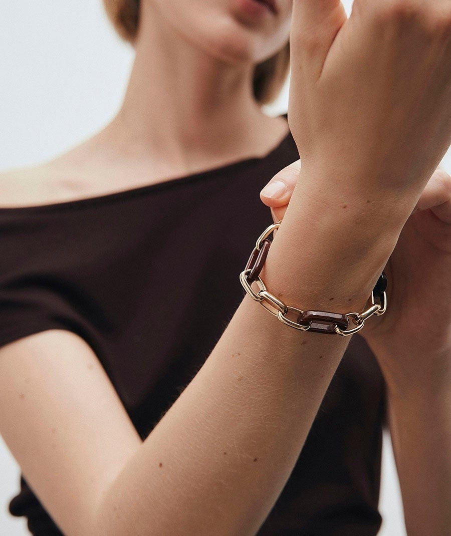 PULSERA ESLABONES COFFEE CON ACETATO Y RÉSINA MARRON VIDAL & VIDAL