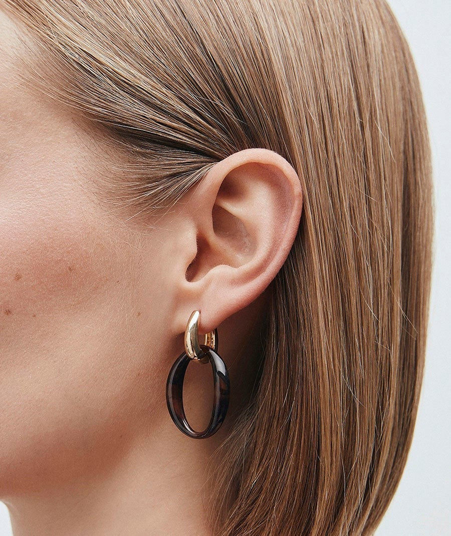 PENDIENTES DE ARO CON OVAL COFFEE CON ACETATO Y RESINA MARRÓN VIDAL & VIDAL