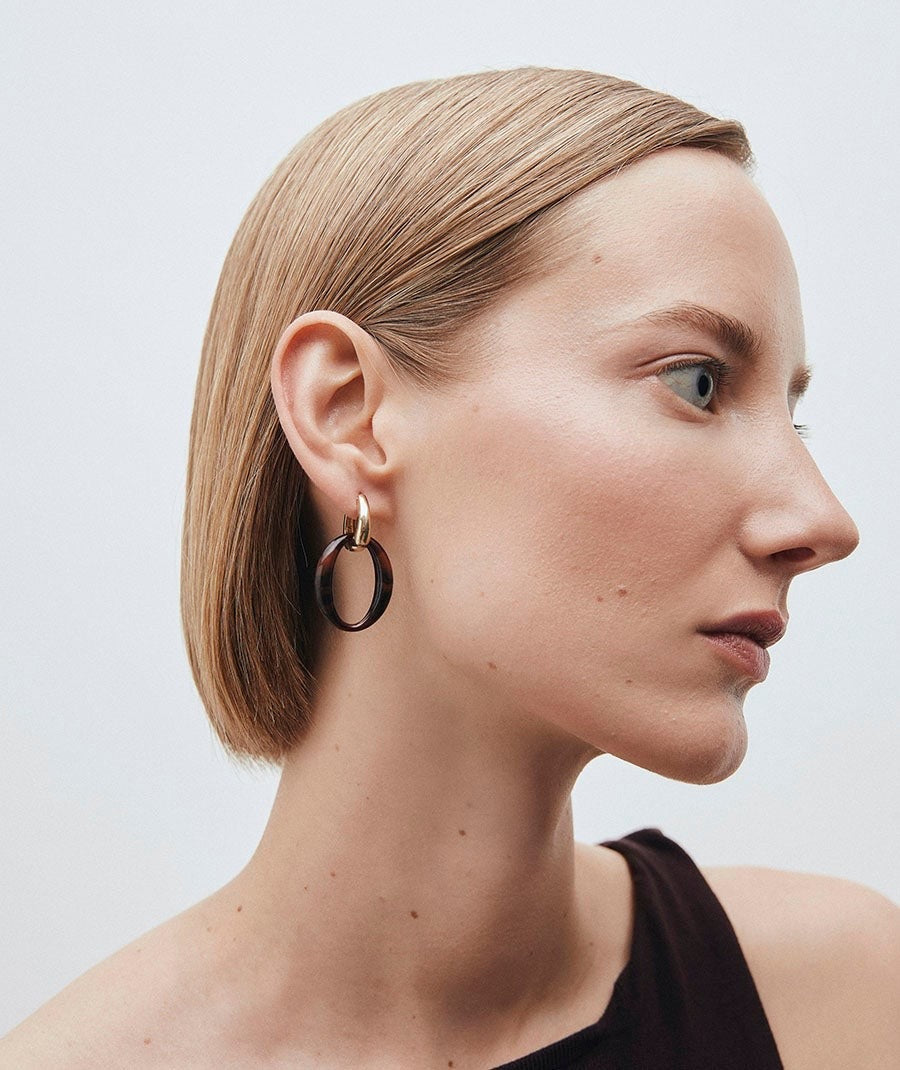 PENDIENTES DE ARO CON OVAL COFFEE CON ACETATO Y RESINA MARRÓN VIDAL & VIDAL