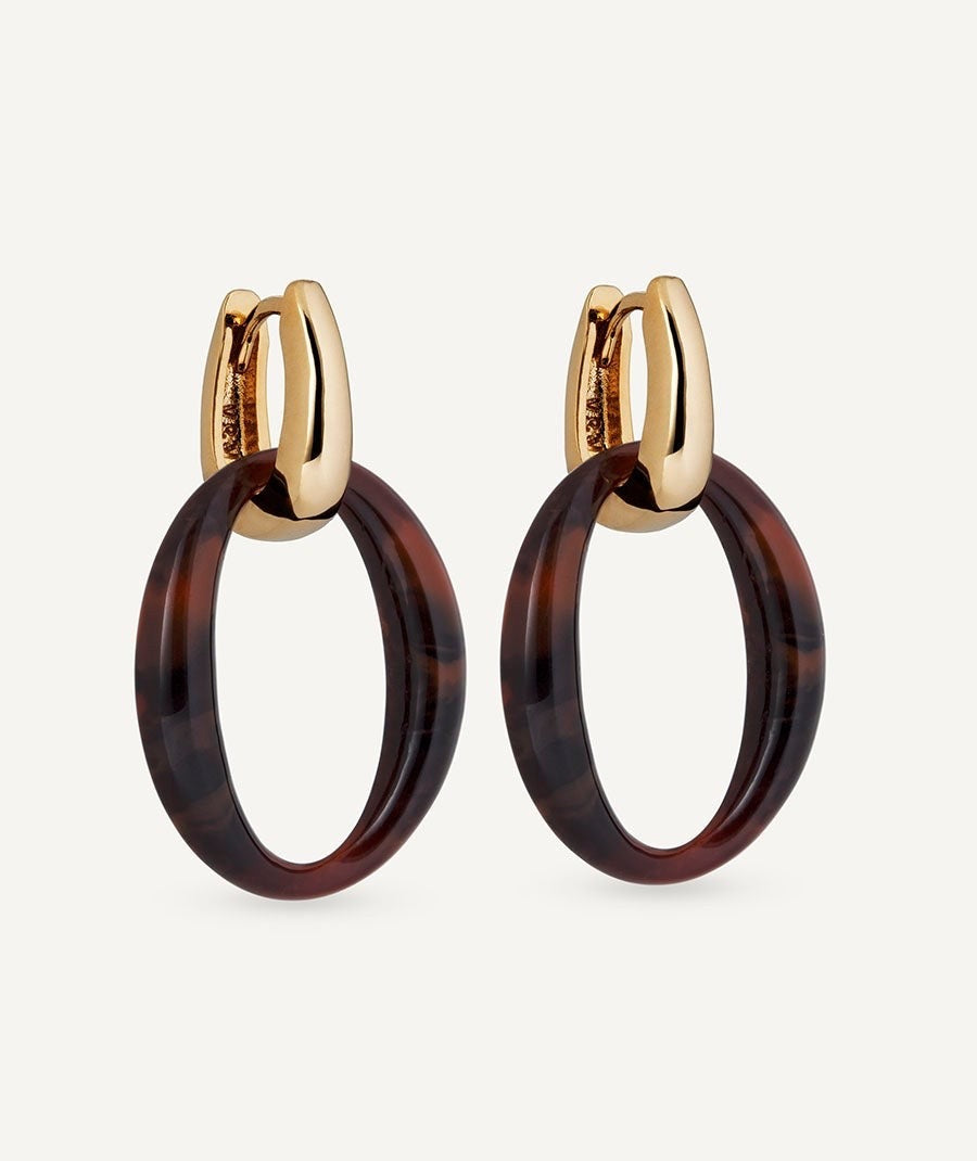 PENDIENTES DE ARO CON OVAL COFFEE CON ACETATO Y RESINA MARRÓN VIDAL & VIDAL