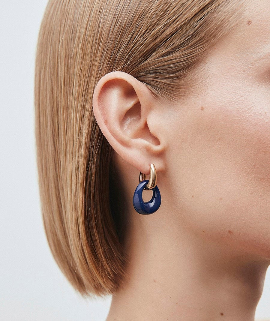PENDIENTES DE ARO CON OVAL NAVY CON ACETATO Y RESINA AZUL VIDAL & VIDAL