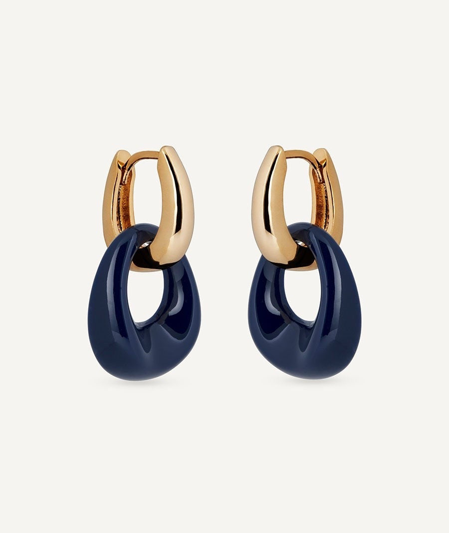 PENDIENTES DE ARO CON OVAL NAVY CON ACETATO Y RESINA AZUL VIDAL & VIDAL