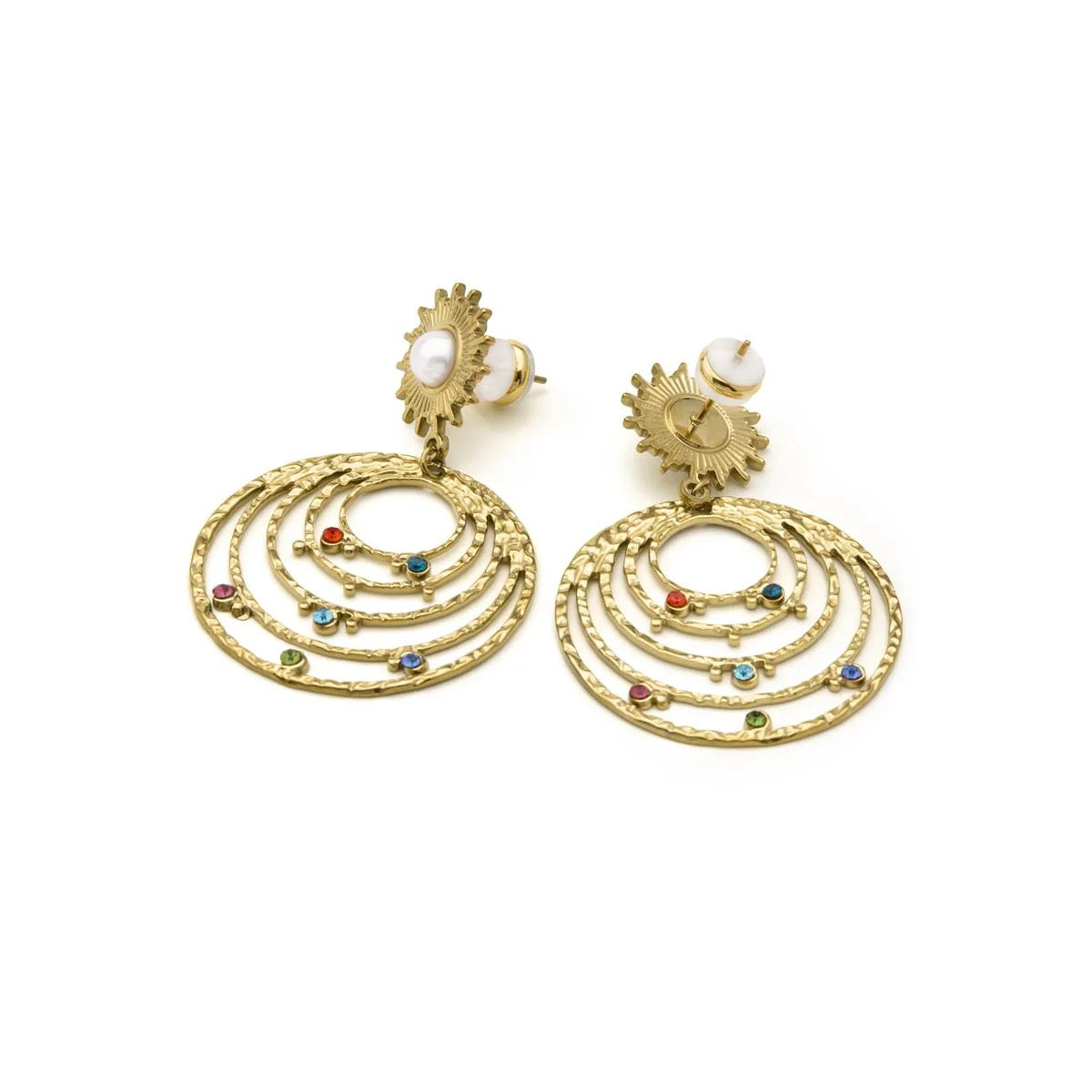 PENDIENTES DE CIRCONITA MULTICOLOR ACABADO EN ORO AMARILLO 18K - MALEMA