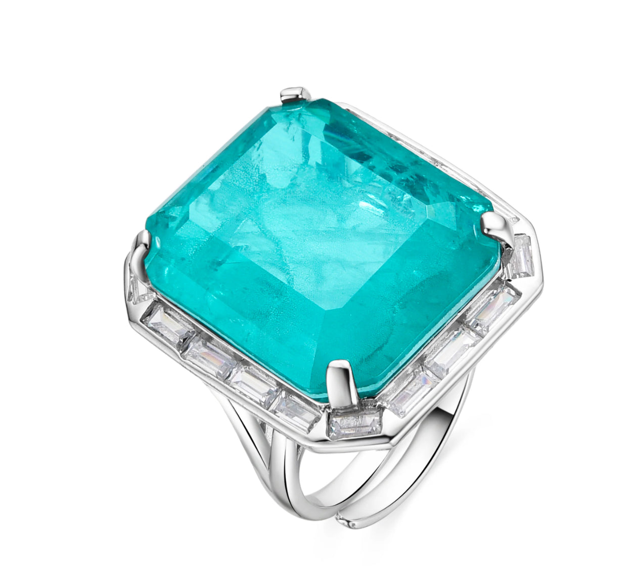 ANILLO DE PLATA DE LEY 925 Y CUARZO HIDROTERMAL VERDE ACABADO EN RODIO