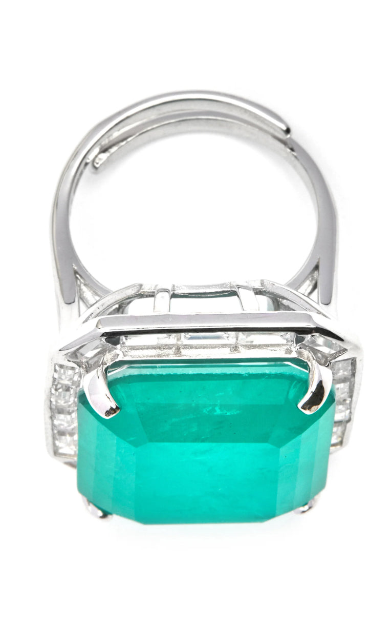 ANILLO DE PLATA DE LEY 925 Y CUARZO HIDROTERMAL VERDE ACABADO EN RODIO