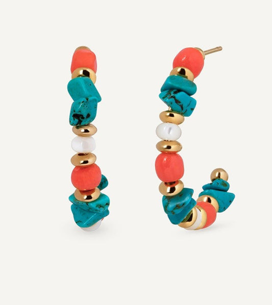PENDIENTES MEDIALUNA CON PIEDRAS NATURALES COMBINADAS ILLETA MULTICOLOR