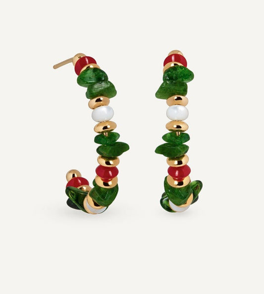 PENDIENTES MEDIALUNA CON PIEDRAS NATURALES COMBINADAS SALADA MULTICOLOR