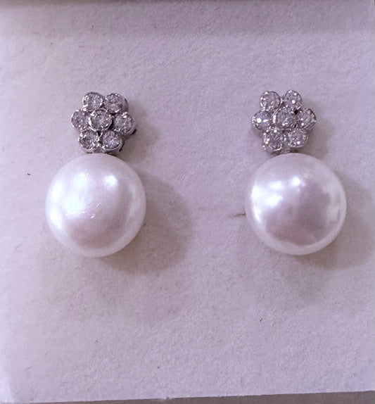 Pendientes plata de ley con perla blanca