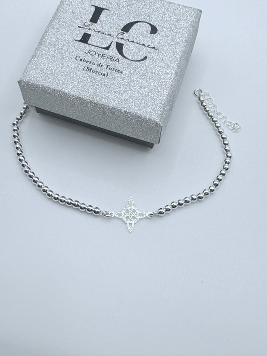 Pulsera bolas plata nudo de bruja
