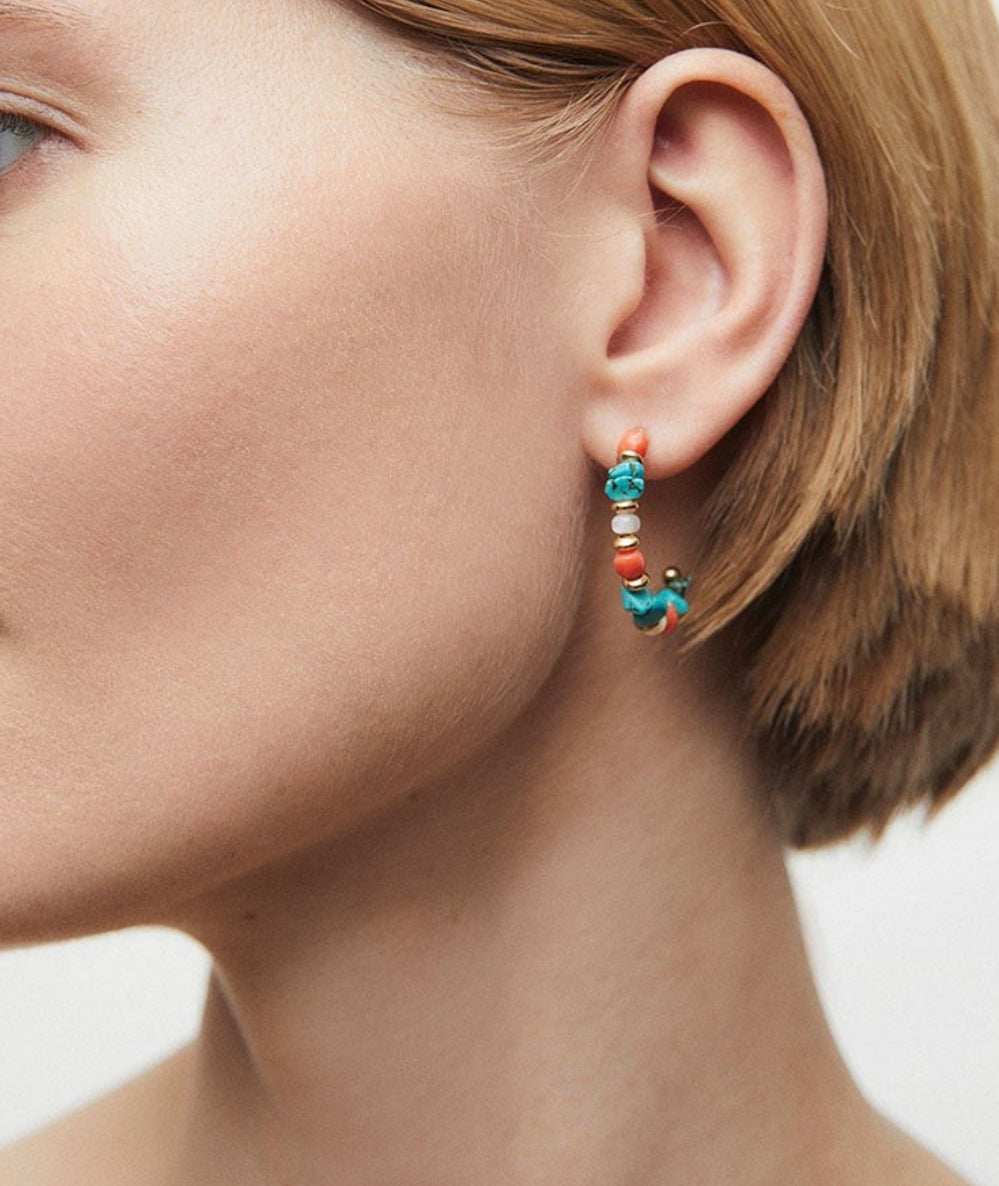 PENDIENTES MEDIALUNA CON PIEDRAS NATURALES COMBINADAS ILLETA MULTICOLOR