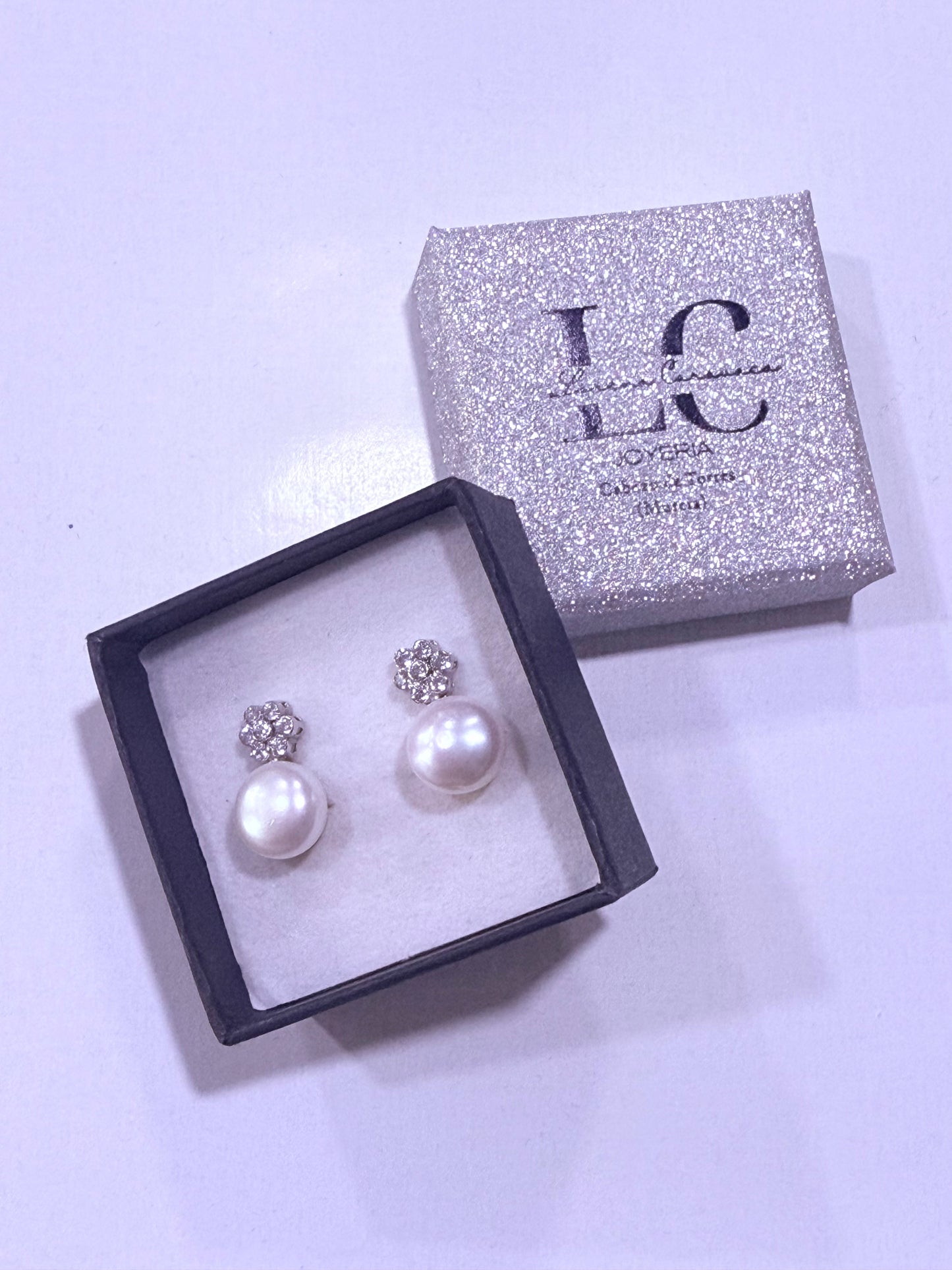 Pendientes plata de ley con perla blanca