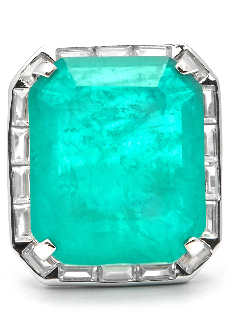 ANILLO DE PLATA DE LEY 925 Y CUARZO HIDROTERMAL VERDE ACABADO EN RODIO