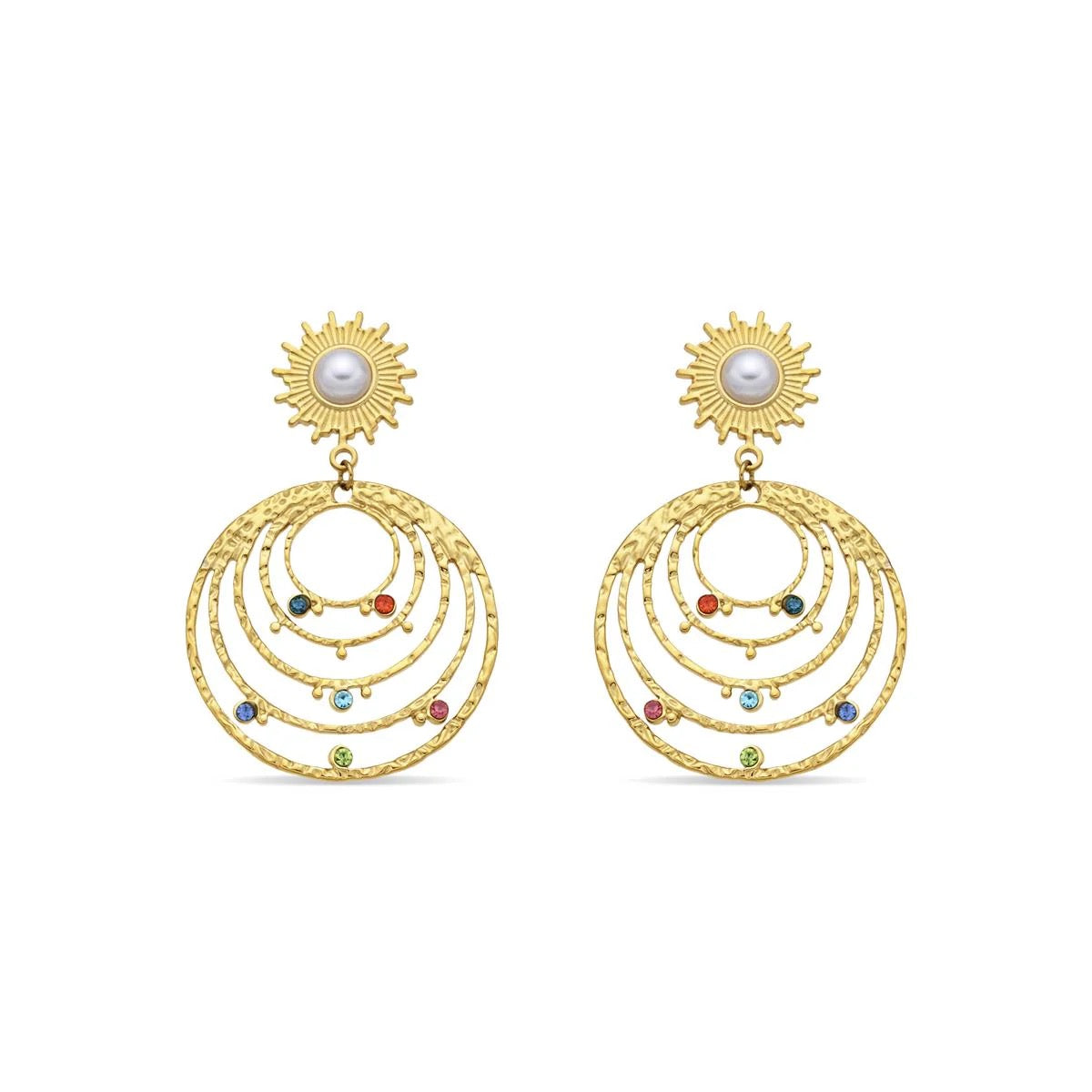 PENDIENTES DE CIRCONITA MULTICOLOR ACABADO EN ORO AMARILLO 18K - MALEMA