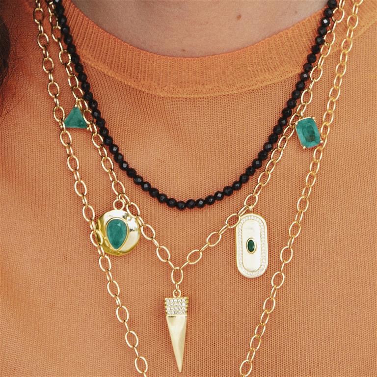 GARGANTILLA LUXENTER DOBLE DORADA Y BOLAS NEGRO