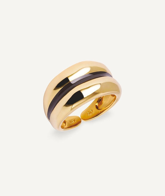 ANILLO ANCHO HORIZONTE CON ESMALTES MARRÓN VIDAL & VIDAL