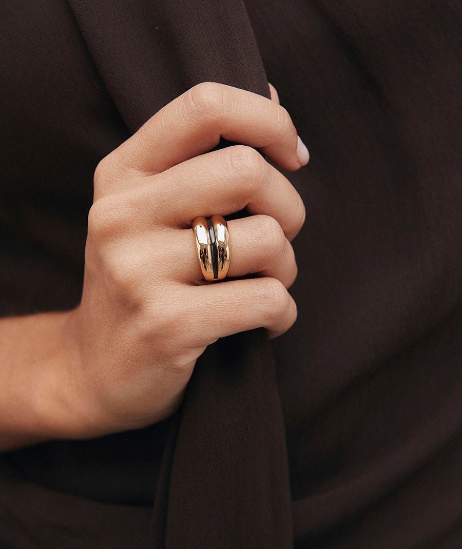 ANILLO ANCHO HORIZONTE CON ESMALTES MARRÓN VIDAL & VIDAL