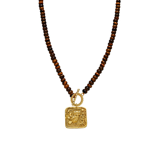 COLLAR CON OJO DE TIGRE ACABADO ORO 18K - LESSY LUXENTER