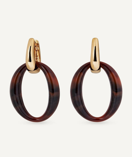 PENDIENTES DE ARO CON OVAL COFFEE CON ACETATO Y RESINA MARRÓN VIDAL & VIDAL