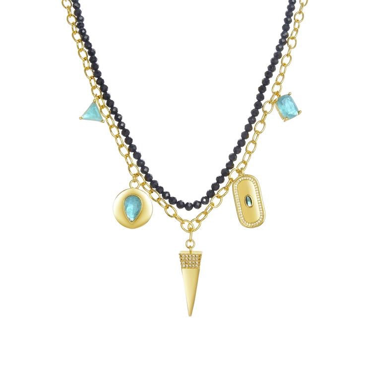 GARGANTILLA LUXENTER DOBLE DORADA Y BOLAS NEGRO