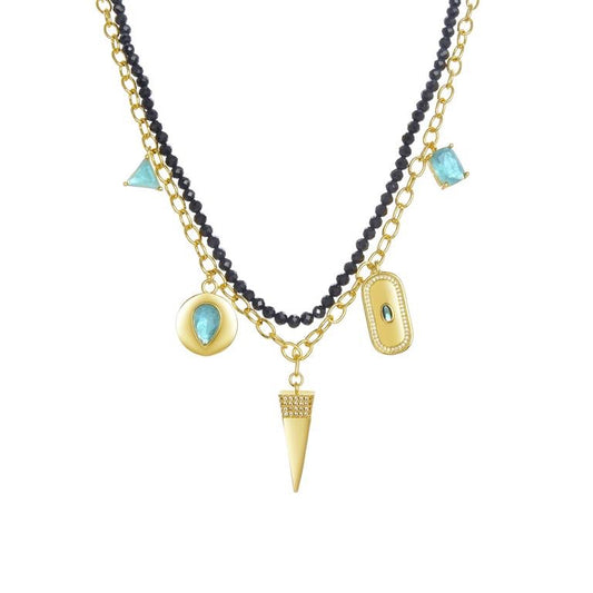 GARGANTILLA LUXENTER DOBLE DORADA Y BOLAS NEGRO