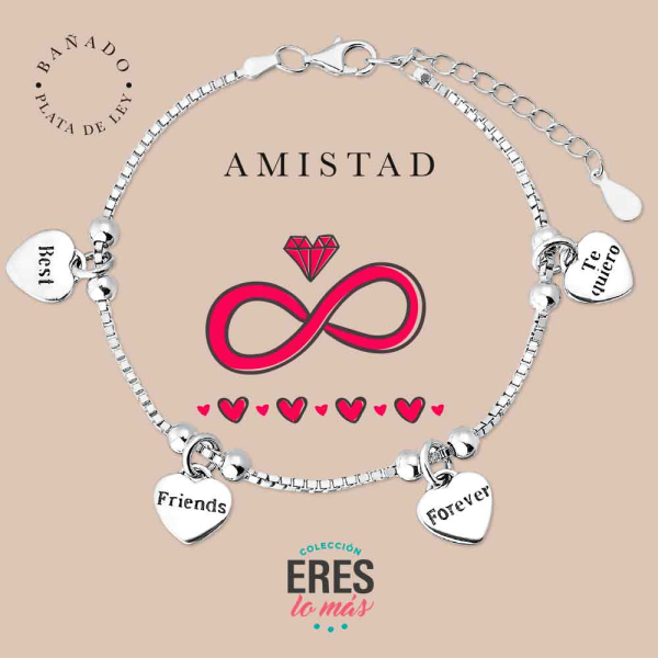 [9125855] Pulsera eres lo más amistad metal bañado en plata con cuatro colgantes