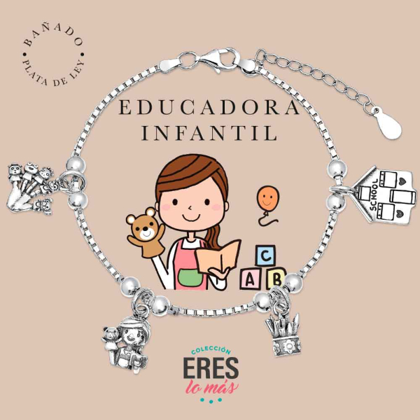 [9125859] Pulsera eres lo más educadora infantil metal bañado en plata con cuatro colgantes