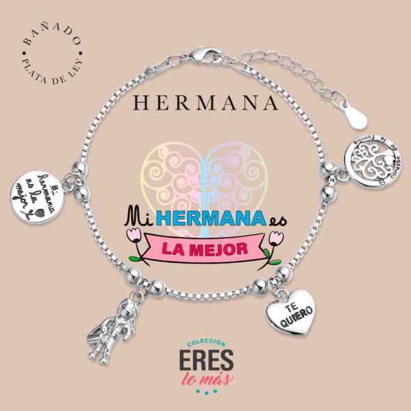 [9126248] Pulsera eres lo más familia hermana metal bañado en plata con cuatro colgantes