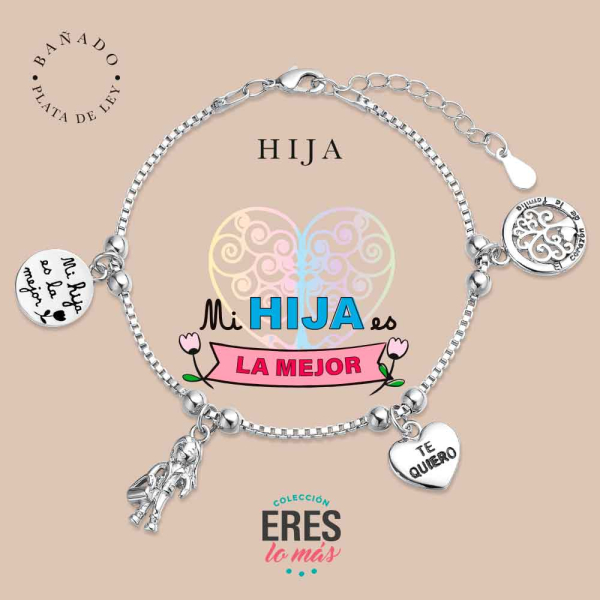 [9126247] Pulsera eres lo más familia hija metal bañado en plata con cuatro colgantes
