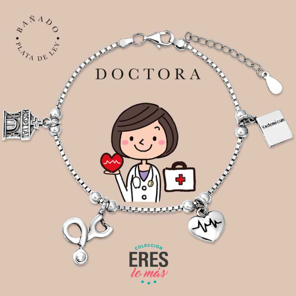 [9126251] Pulsera eres lo más doctora metal bañado en plata con cuatro colgantes