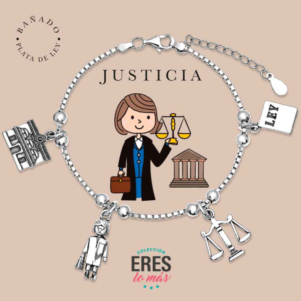 [9126252] Pulsera eres lo más justicia metal bañado en plata con cuatro colgantes