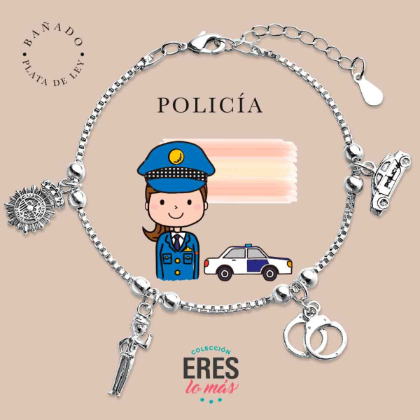 [9126254] Pulsera eres lo más policía metal bañado en plata con cuatro colgantes