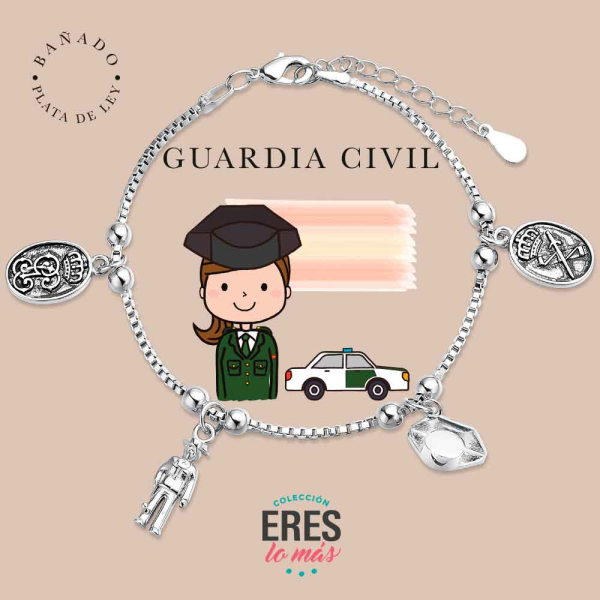 [9126255] Pulsera eres lo más guardia civil metal bañado en plata con cuatro colgantes