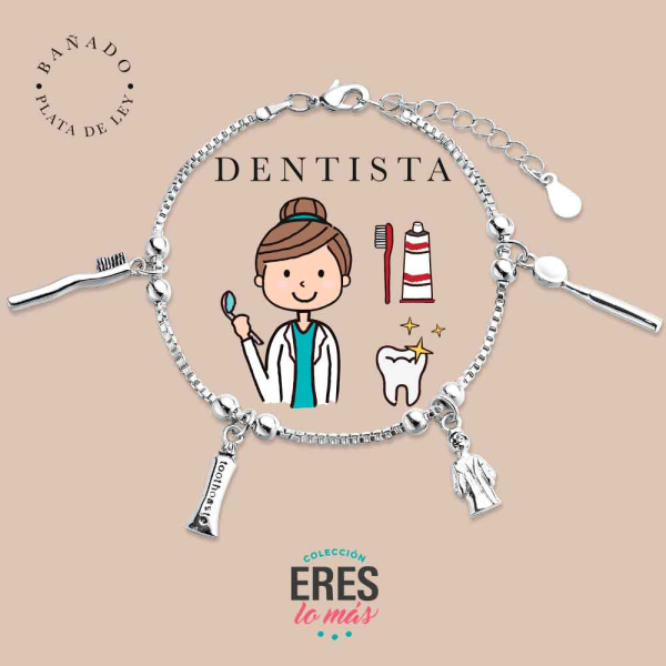 [9126256] Pulsera eres lo más dentista metal bañado en plata con cuatro colgantes
