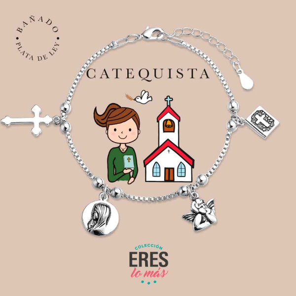 [9126257] Pulsera eres lo más catequista metal bañado en plata con cuatro colgantes