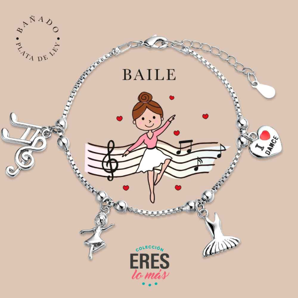 [9126258] Pulsera eres lo más baile metal bañado en plata con cuatro colgantes