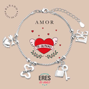 Pulsera eres lo más amor metal bañado en plata con cuatro colgantes