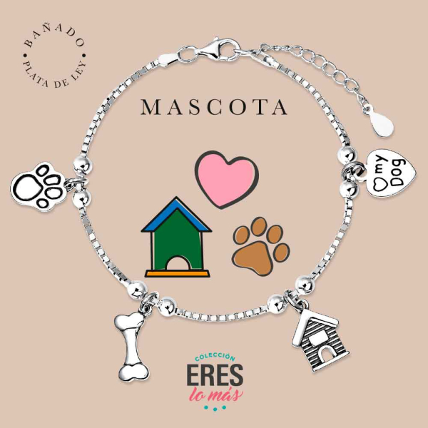 [9126260] Pulsera eres lo más mascota perro metal bañado en plata con cuatro colgantes