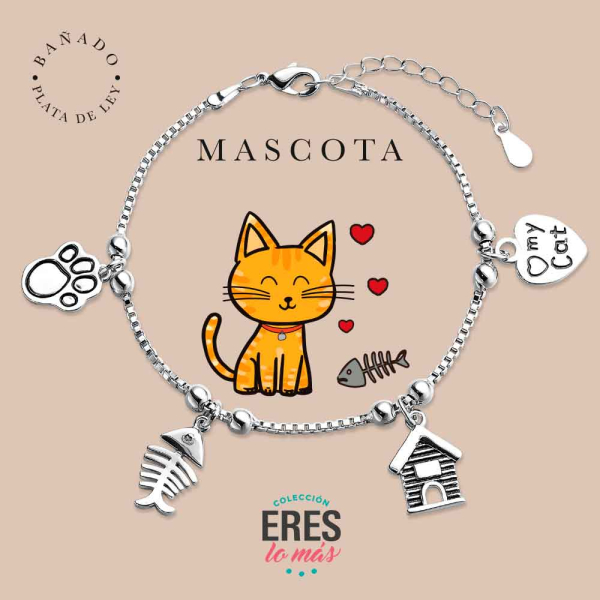 [9126261] Pulsera eres lo más mascota gato metal bañado en plata con cuatro colgantes Ref :