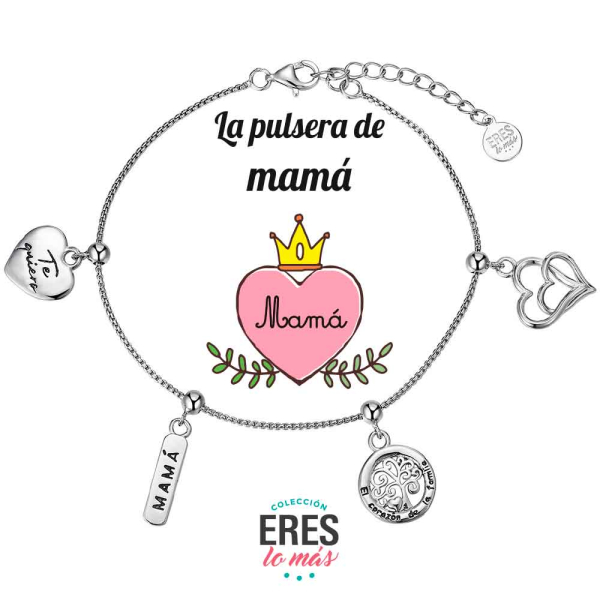 [9125816] Pulsera eres lo más mamá cadena rodiada con cuatro colgantes plata