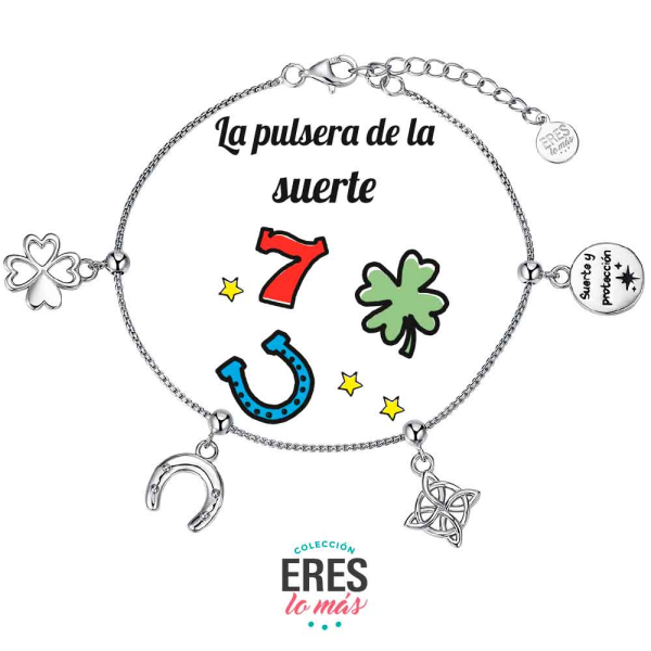 [9125890] Pulsera eres lo más suerte cadena rodiada con cuatro colgantes plata