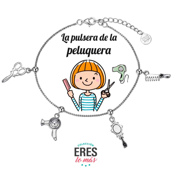 [9125887] Pulsera eres lo más peluquera cadena rodiada con cuatro colgantes plata