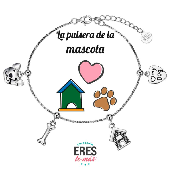 [9125892] Pulsera eres lo más mascota perro cadena rodiada con cuatro colgantes plata