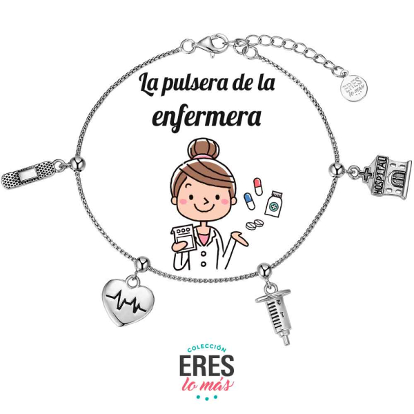 [9125822] Pulsera eres lo más enfermera cadena rodiada con cuatro colgantes plata